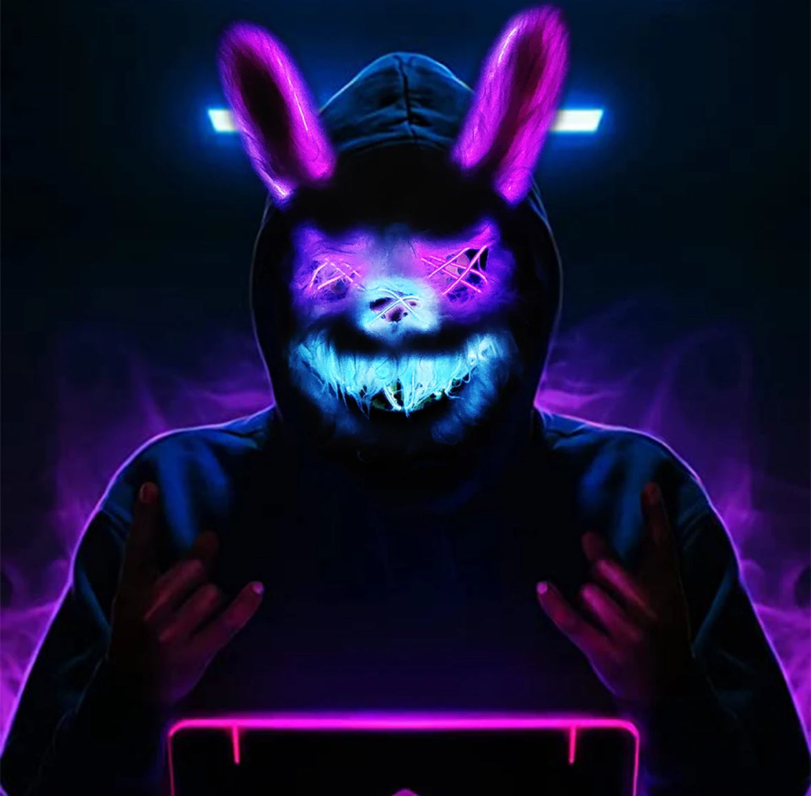 Neon LED Horror-Hasen Maske